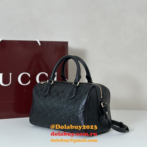 Gucci High 848886 Black GG Emblem Medium Boston Bag
